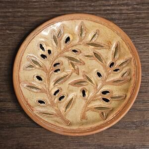 100% Handmade Dish Bonis Ceramics Made In England 4" 12 cm Olive Design Brown